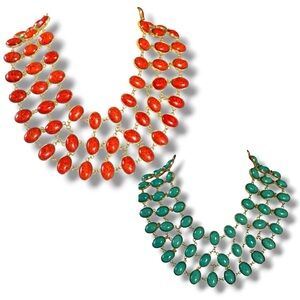 Amrita Singh green red gold tone reversible bib statement necklace boho bold